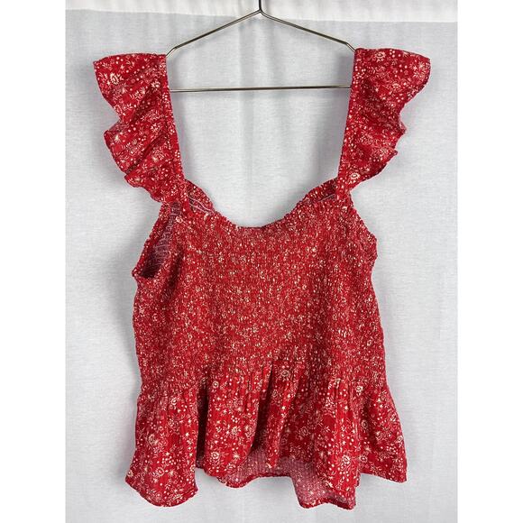 Madewell Top Lucie Smocked Ruffle Red Piazza Ditsy Floral Cottagecore Summer Y2K - Picture 2 of 4